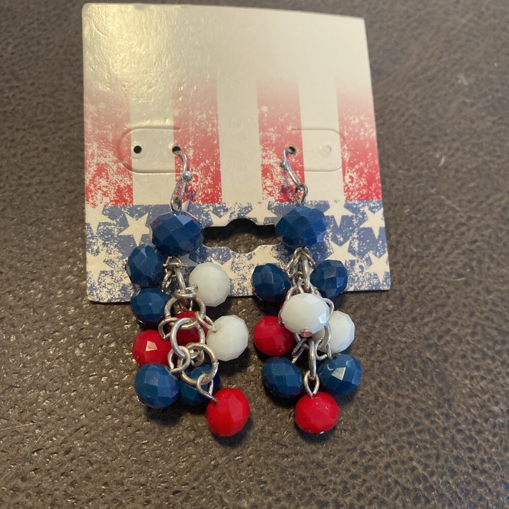 4th of July USA American Flag Patriotic Red Blue white Dangle Post Earrings